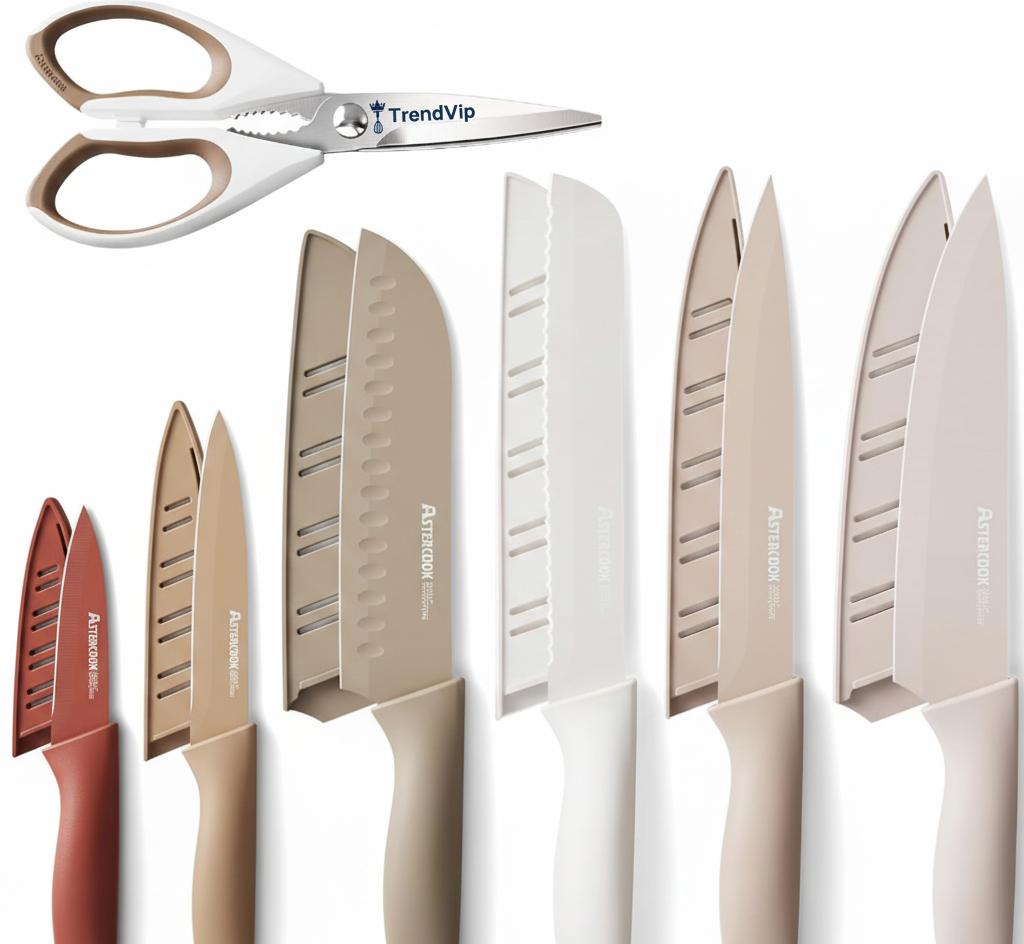 Knife Set, 13 Pieces Kitchen Knives Set with Healthy Anti-Rust Coating
